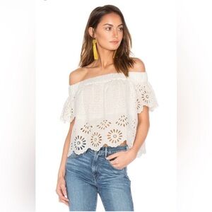 Sea New York White Off-Shoulder Eyelet Crop Top from Barneys NYC. Size 2. NWT.